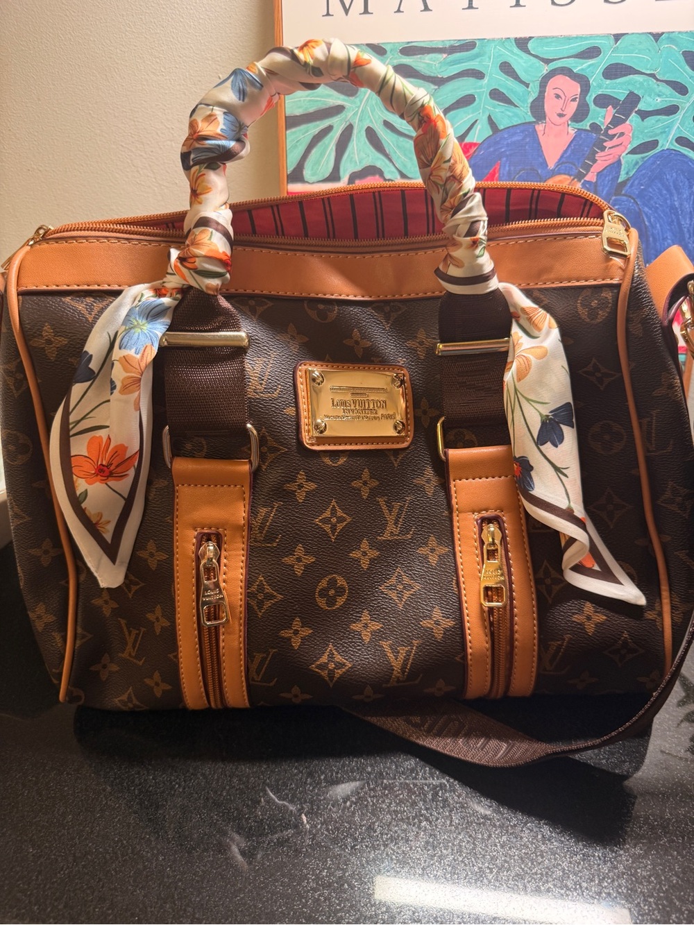 Source Unknown Brown Monogram Briefcase with Tan Trim
